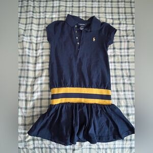 Polo Ralph Lauren Girls Medium 8/10 Short Sleeve Polo Dress Blue Yellow Stripes